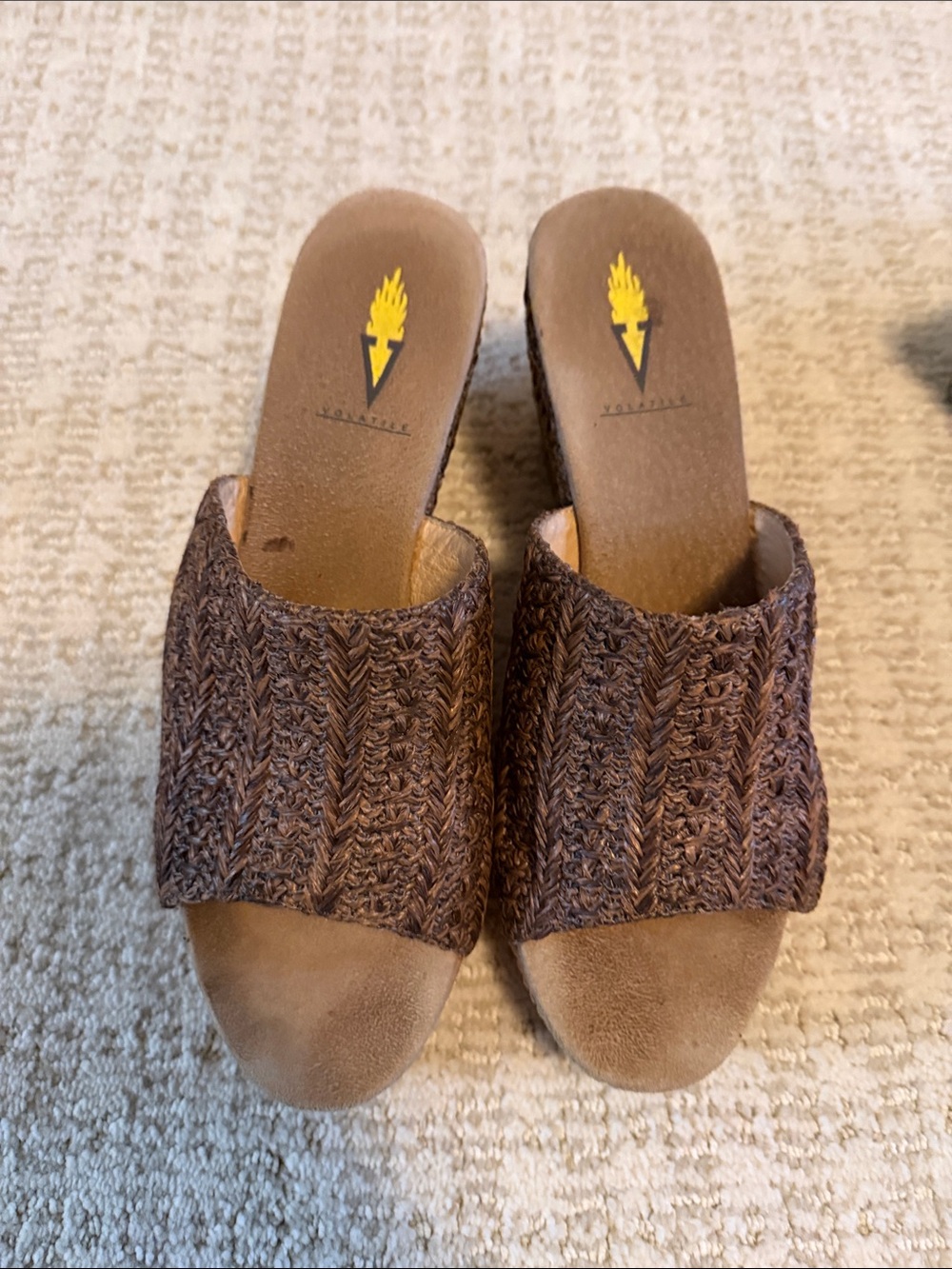 Volatile Brown Woven Slide Mules
